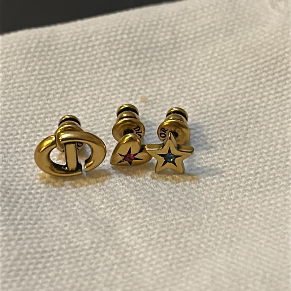 DIOR LUCKY CHARM SET OF STUD Earring Antique Gold-Finish Metal Pink Blue Crystal - Picture 5 of 8
